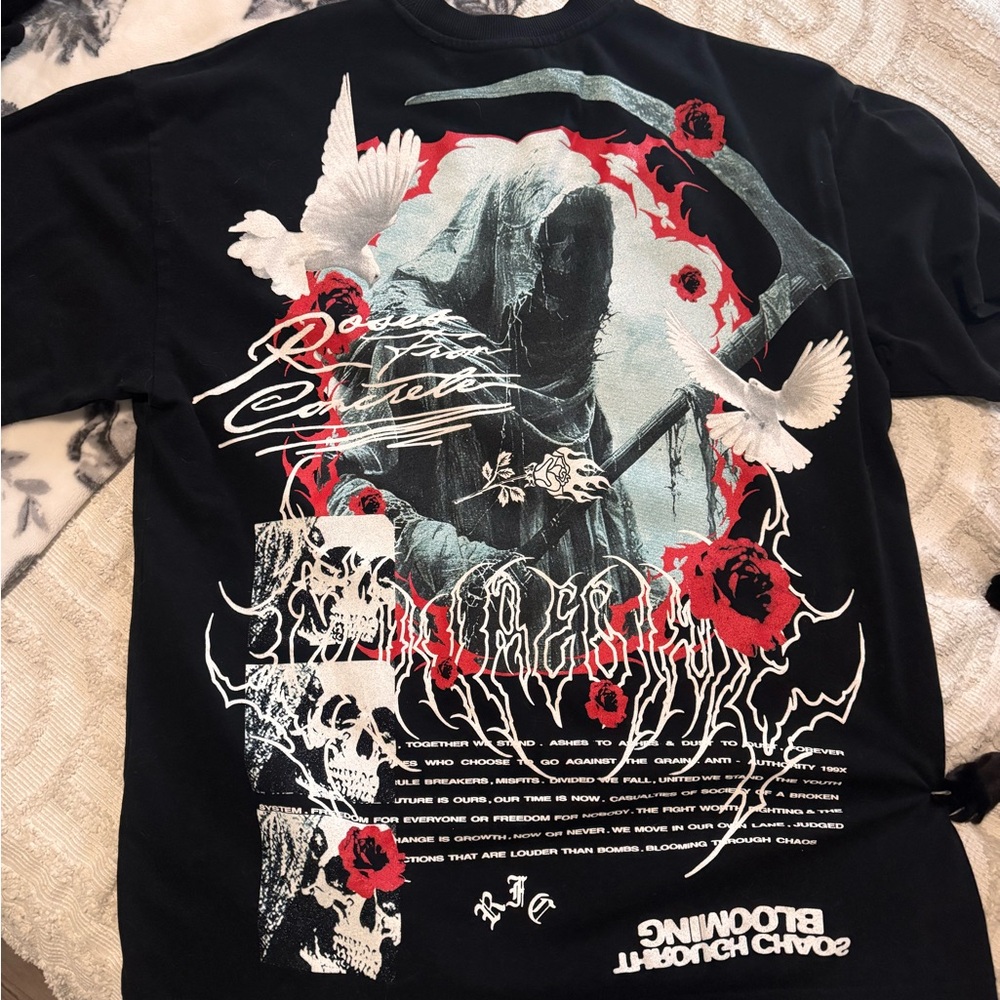 Men's Black Graphic Long Sleeve Shirt with Red and White Accents